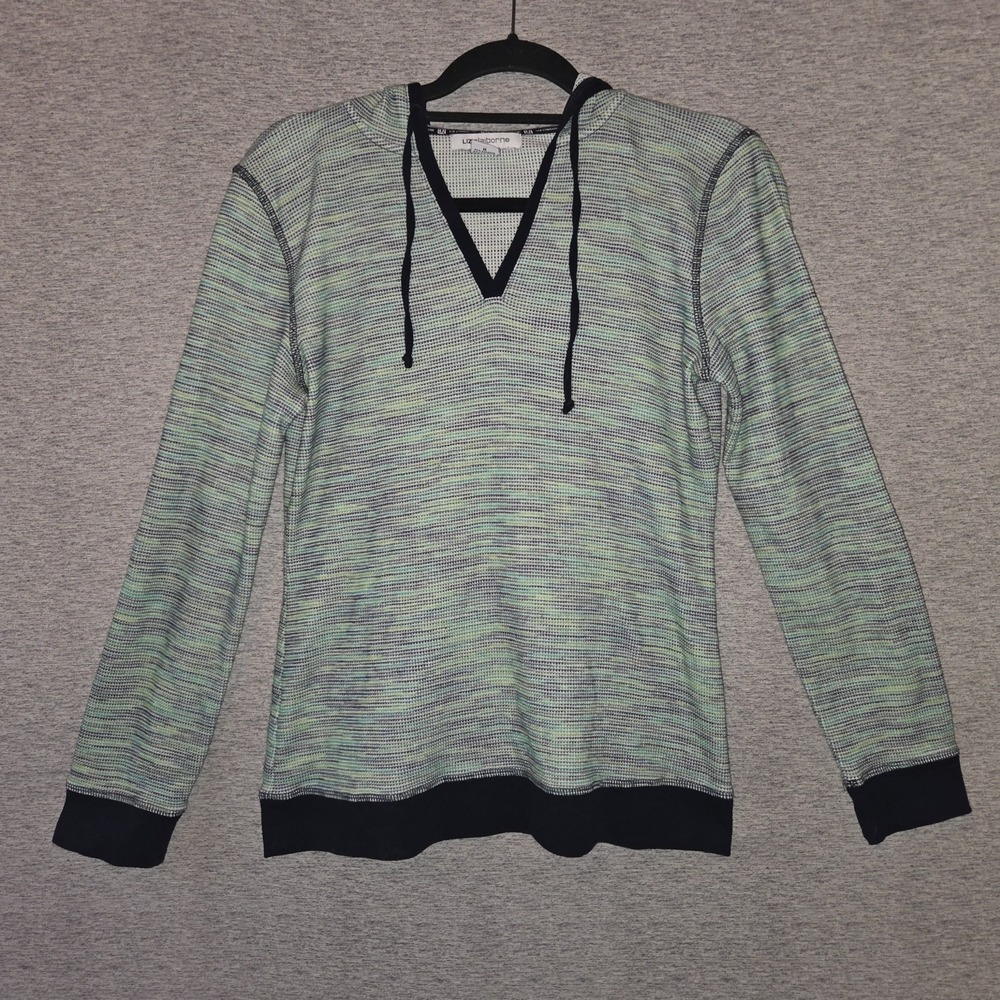 Liz Claiborne Green Marled Hoodie Women's Medium V-Neck Long Cuffed Sleeves